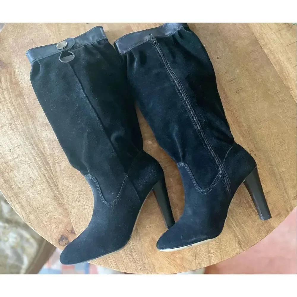 Michael Kors Harness Knee High Suede Black Boots - SIZE 7.5